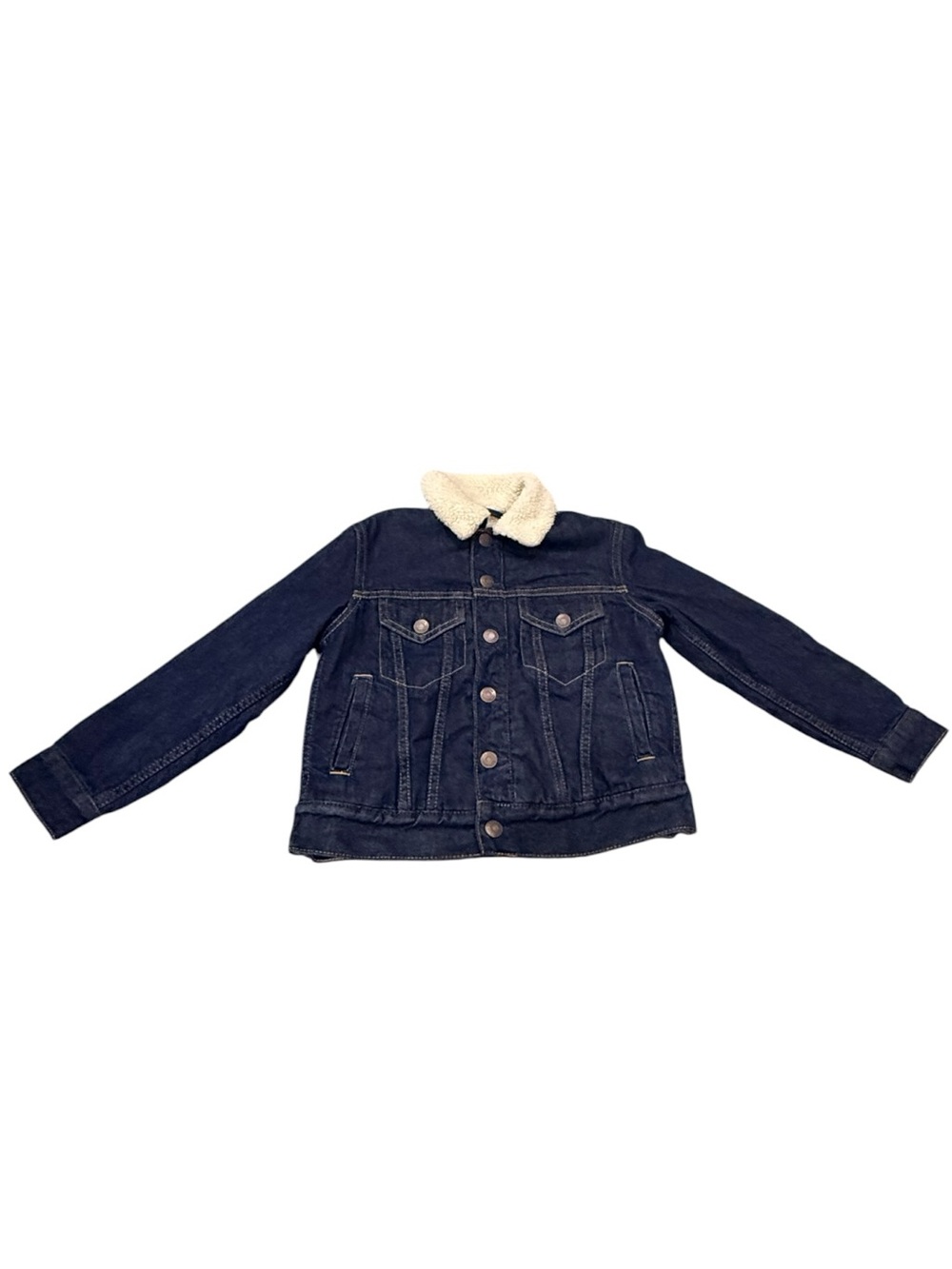 Gap Kids Boys Girls Jean Jacket Dark Wash Denim Sherpa Collar Unisex Size S 6 7